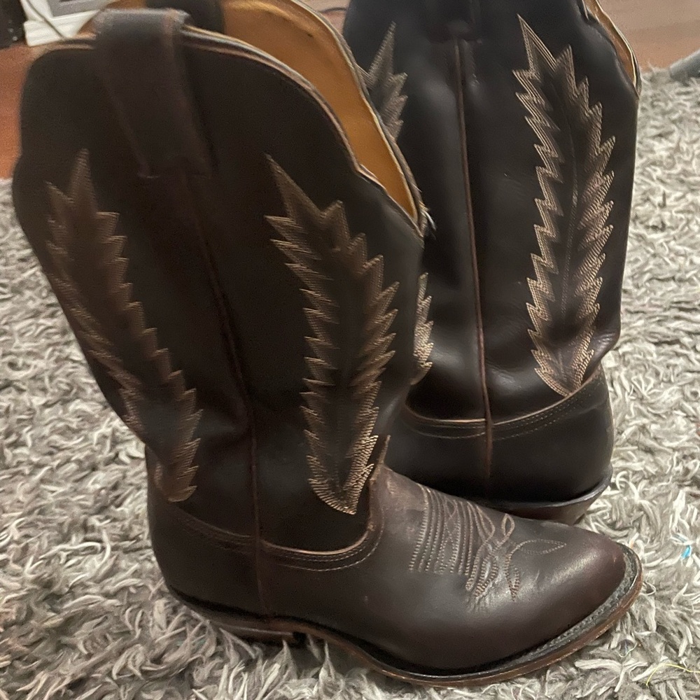 Leather cowgirl boots . They have been sitting in my closet for months .